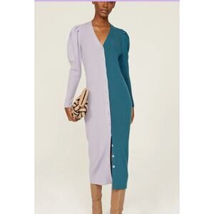 Busayo Dress Women Medium Purple Blue Ribbed Sweater Knit Midi Button Wool